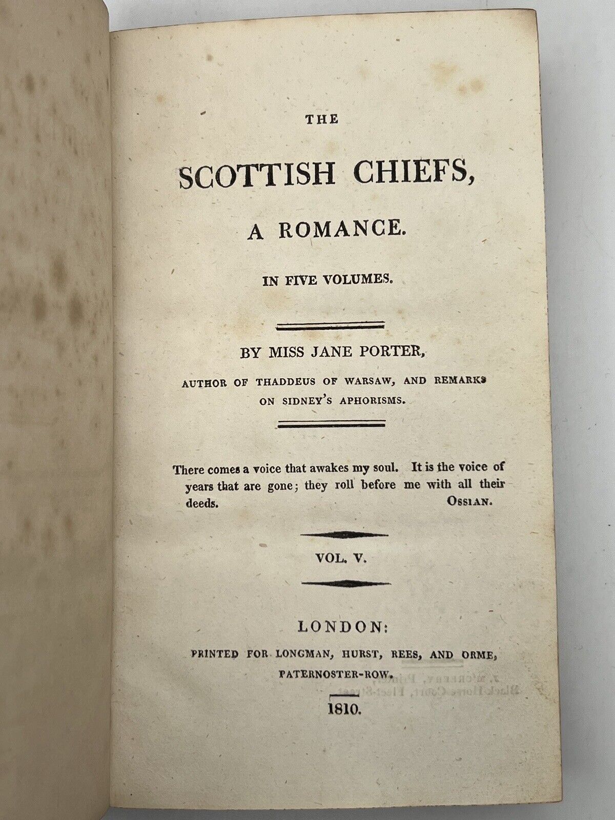 The Scottish Chiefs, a Romance by Jane Porter 1810 First Edition