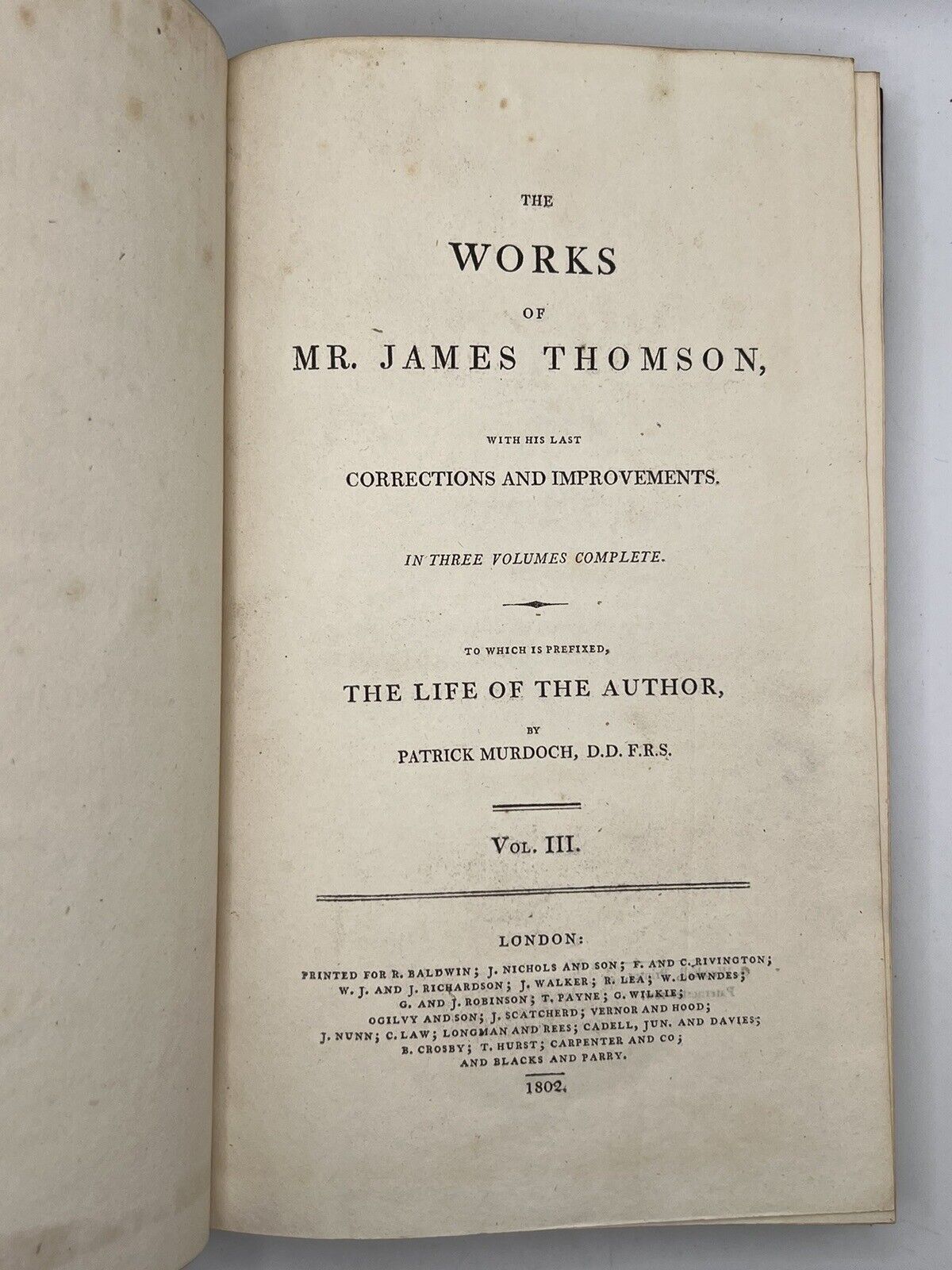 The Works of James Thomson in 3 Vols 1802-1803