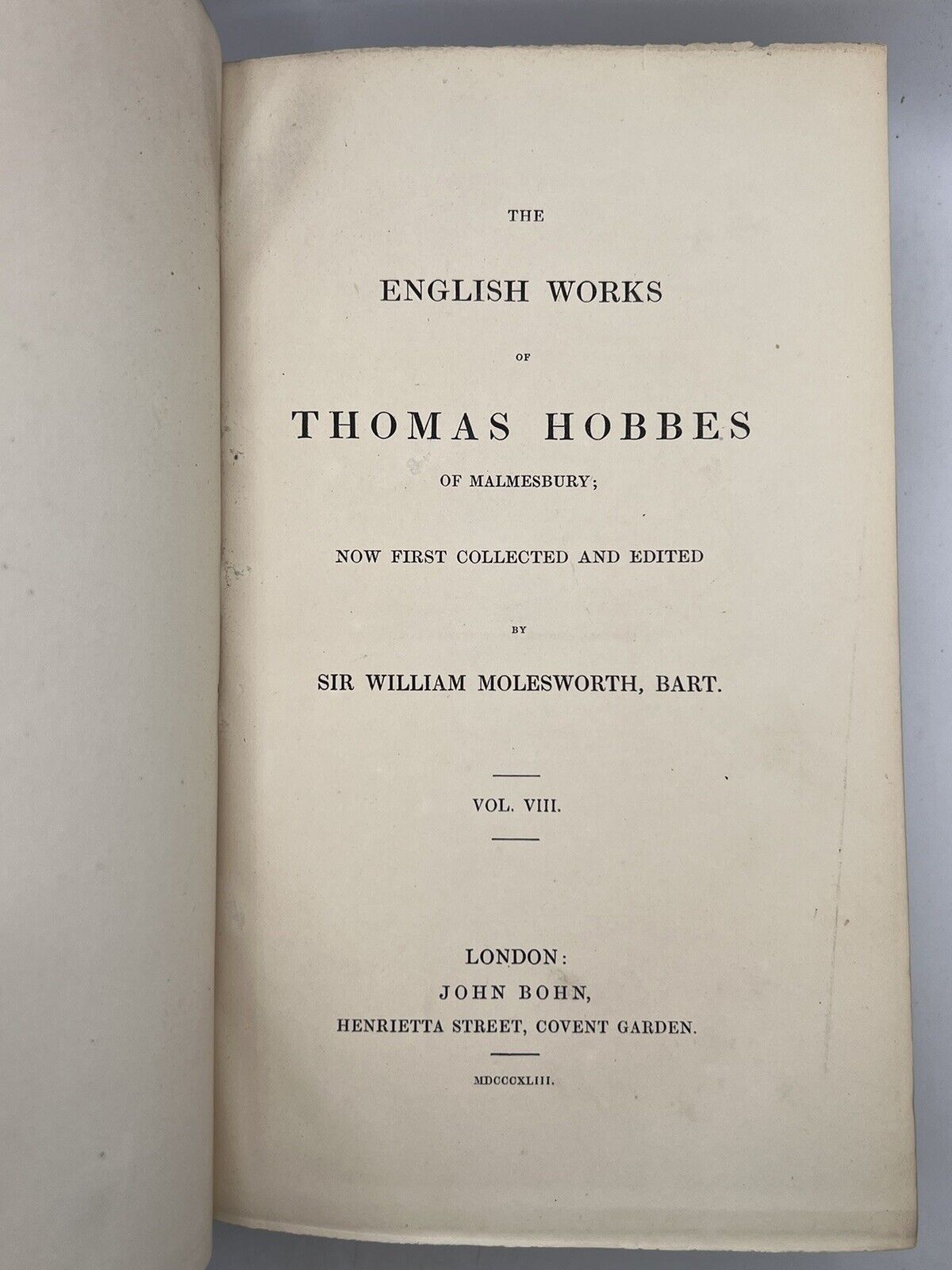 The Works of Thomas Hobbes 1839-45 First Edition In English