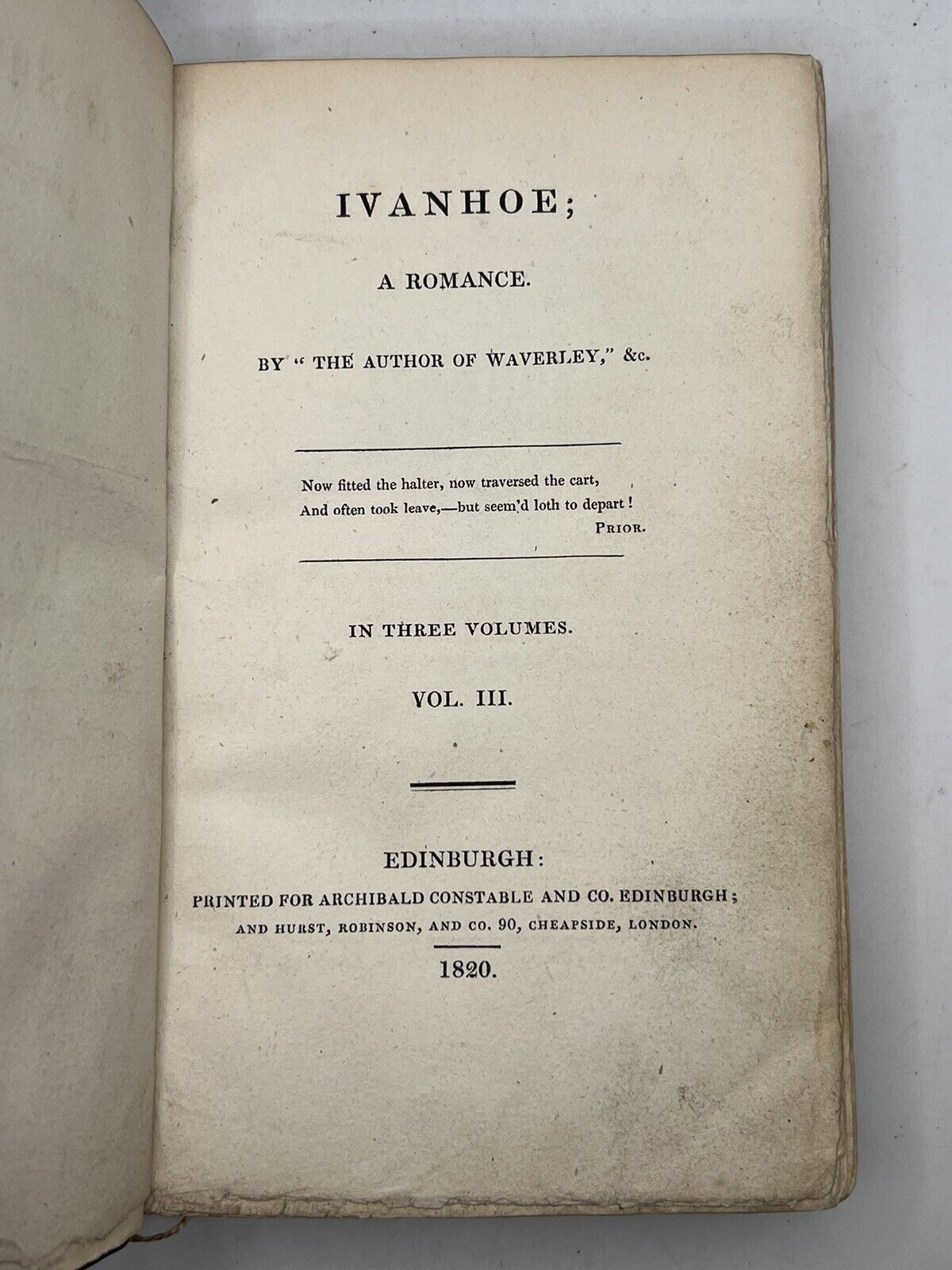 Ivanhoe by Sir Walter Scott 1820 First Edition