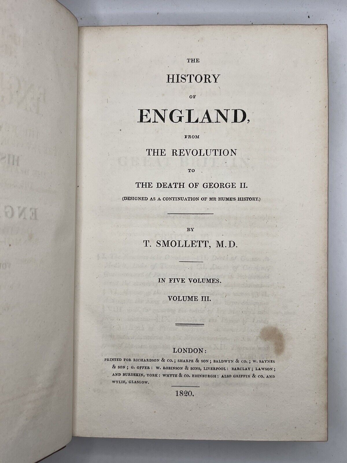 The History of England by David Hume & Tobias Smollett 1820