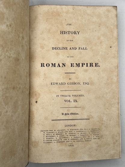 The Decline and Fall of the Roman Empire by Edward Gibbon 1819 in 12 Volumes