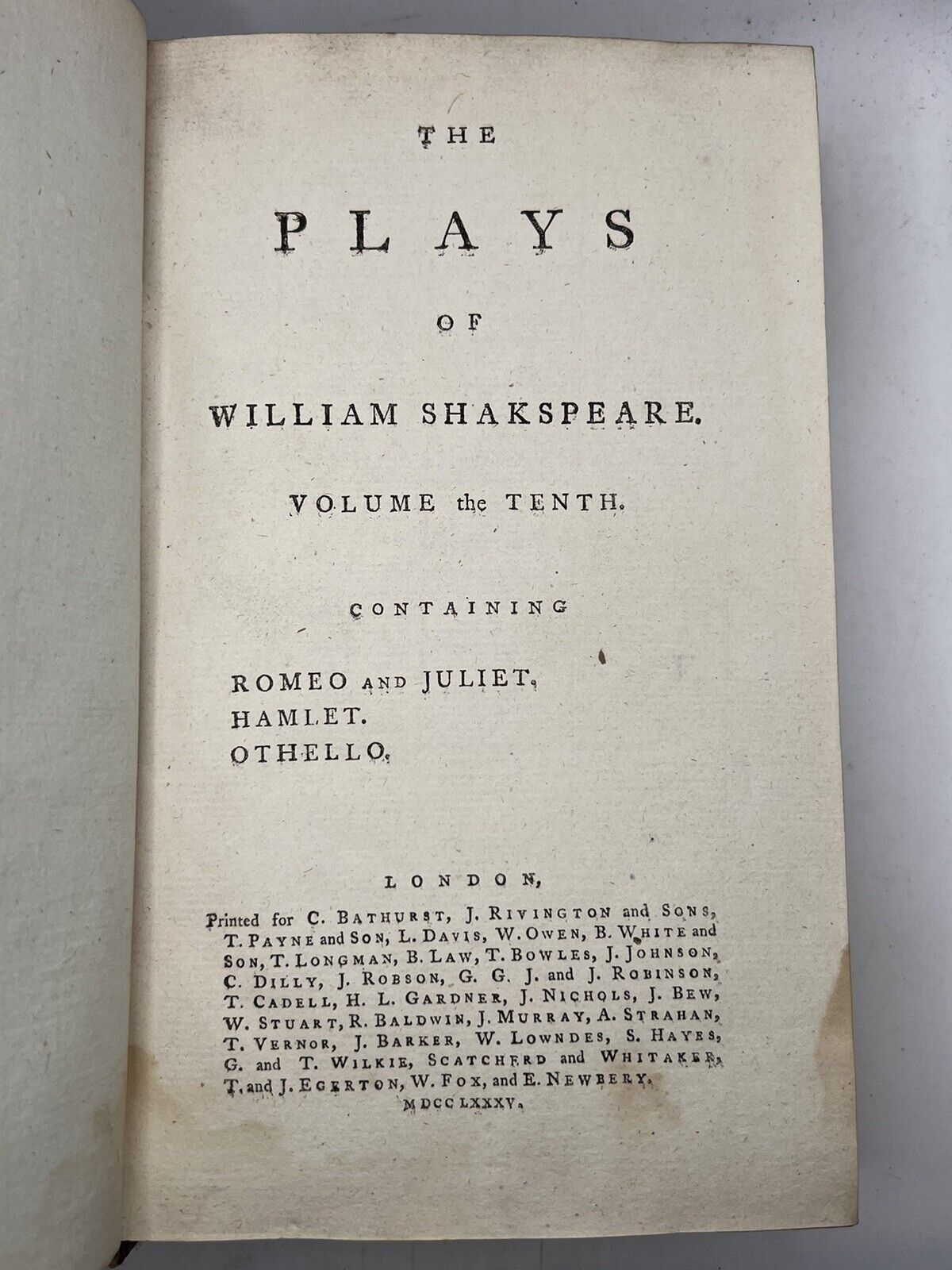 The Plays of William Shakespeare 1785 Samuel Johnson Edition