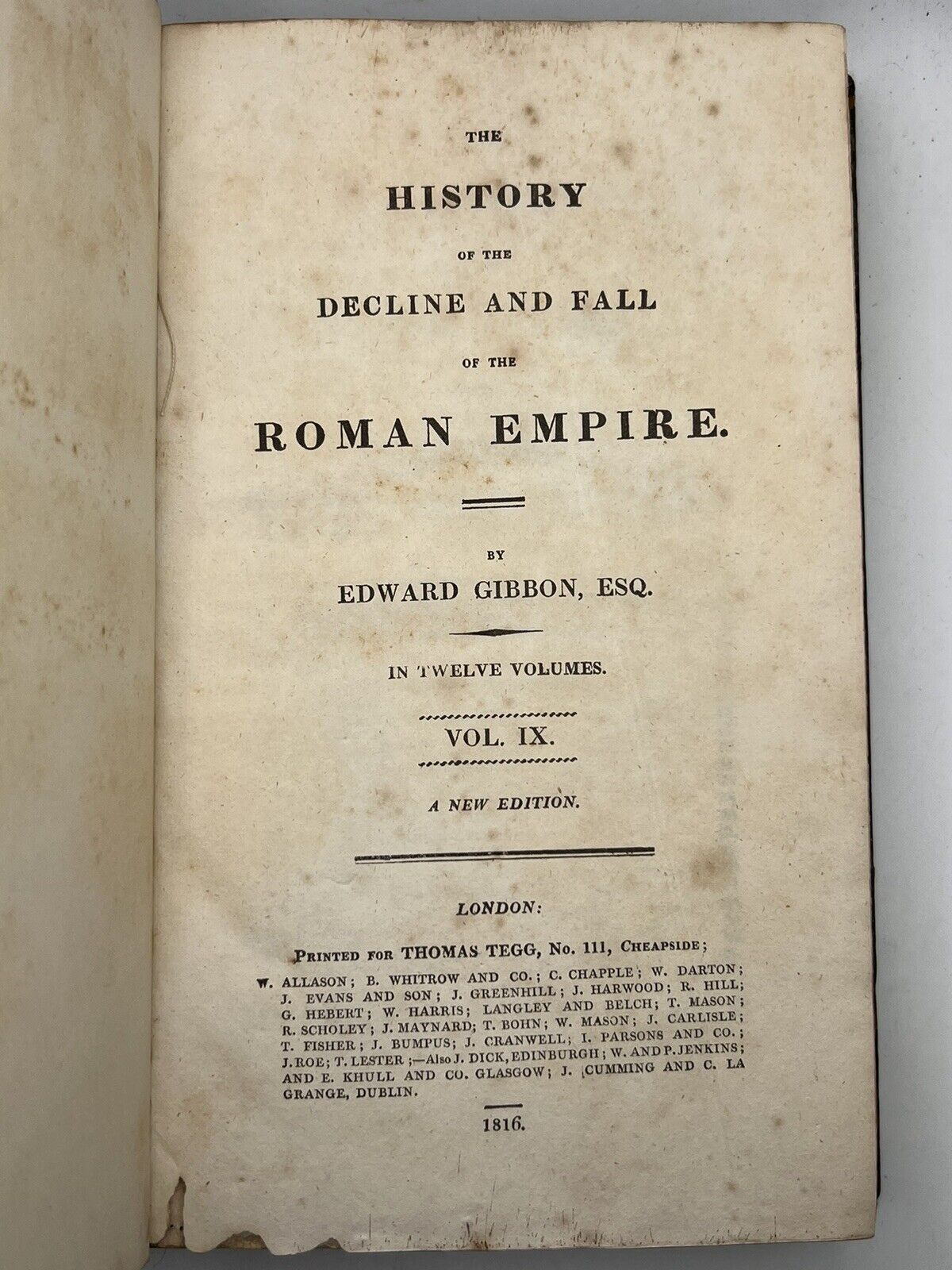 The Decline and Fall of the Roman Empire by Edward Gibbon 1816