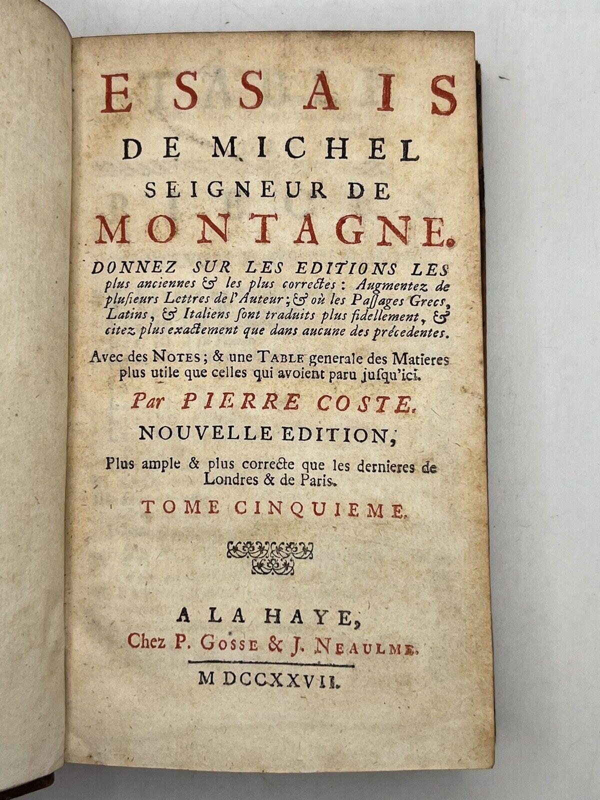 The Essays of Michel de Montaigne 1727