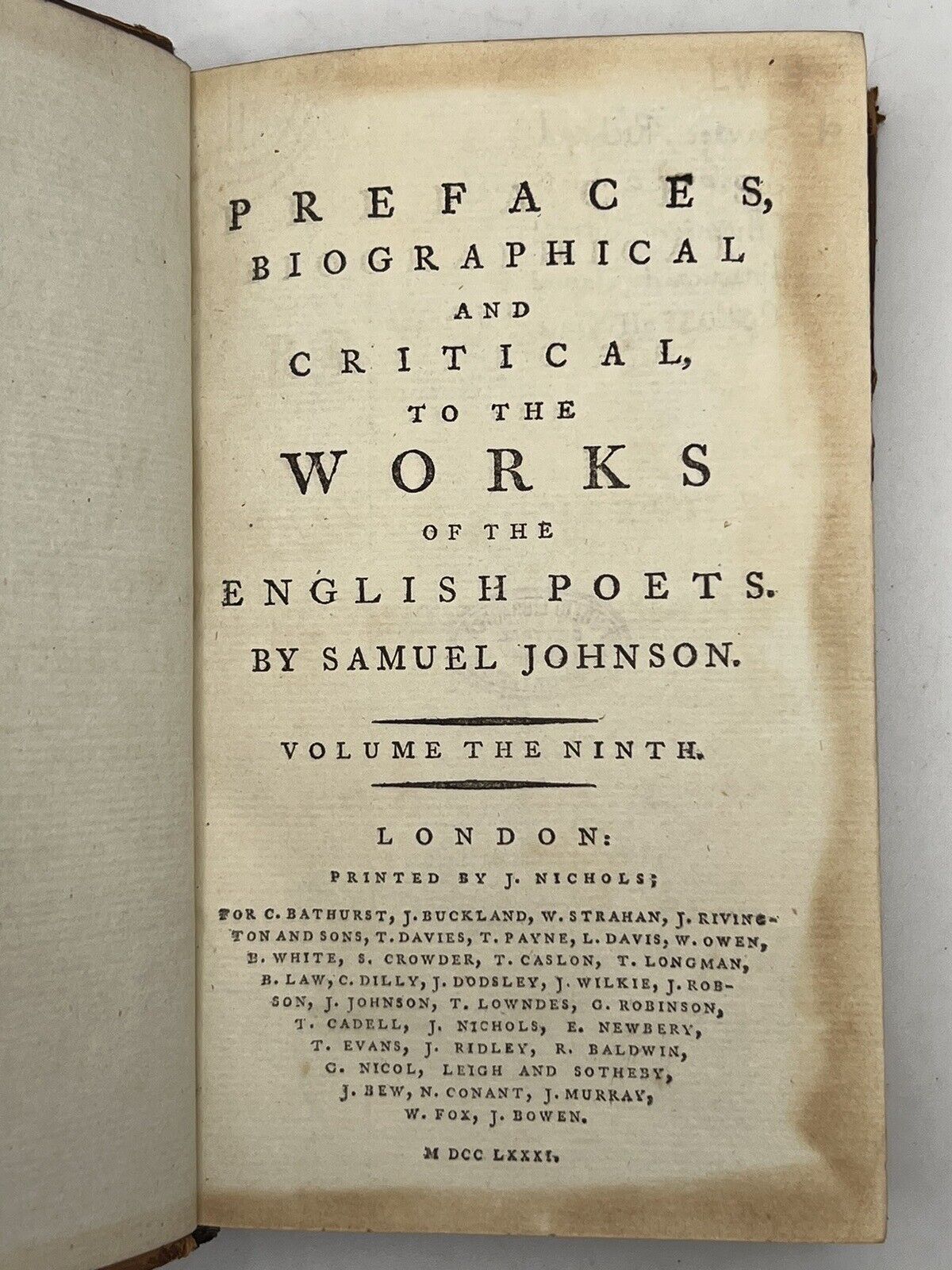 Prefaces to the English Poets by Samuel Johnson 1779-1781 First Edition