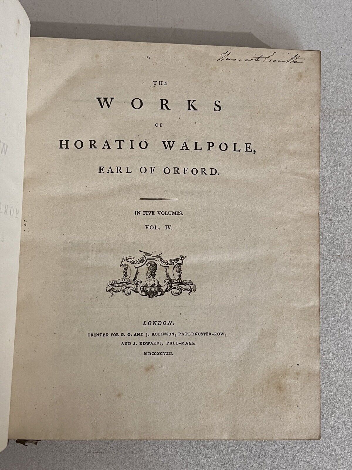 The Works of Horatio Walpole 1798 First Collected Edition