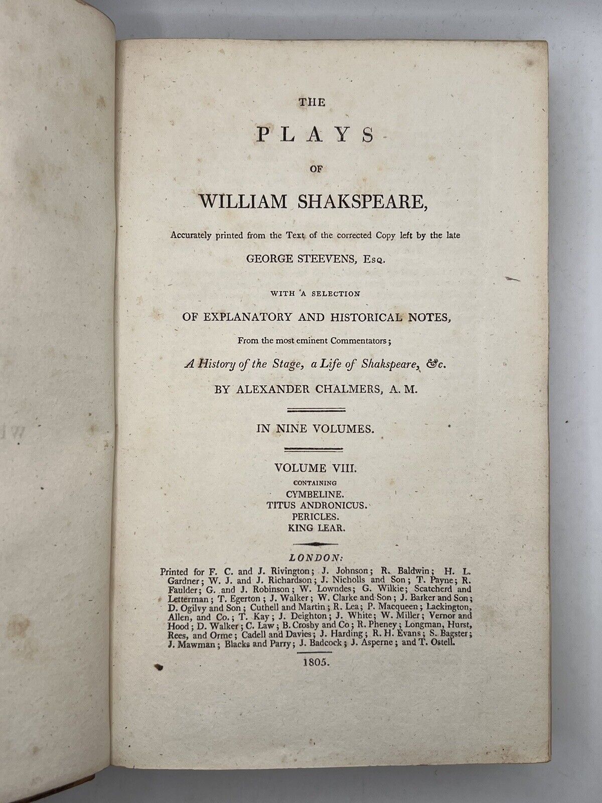 The Plays of William Shakespeare 1805: The Chalmers Edition