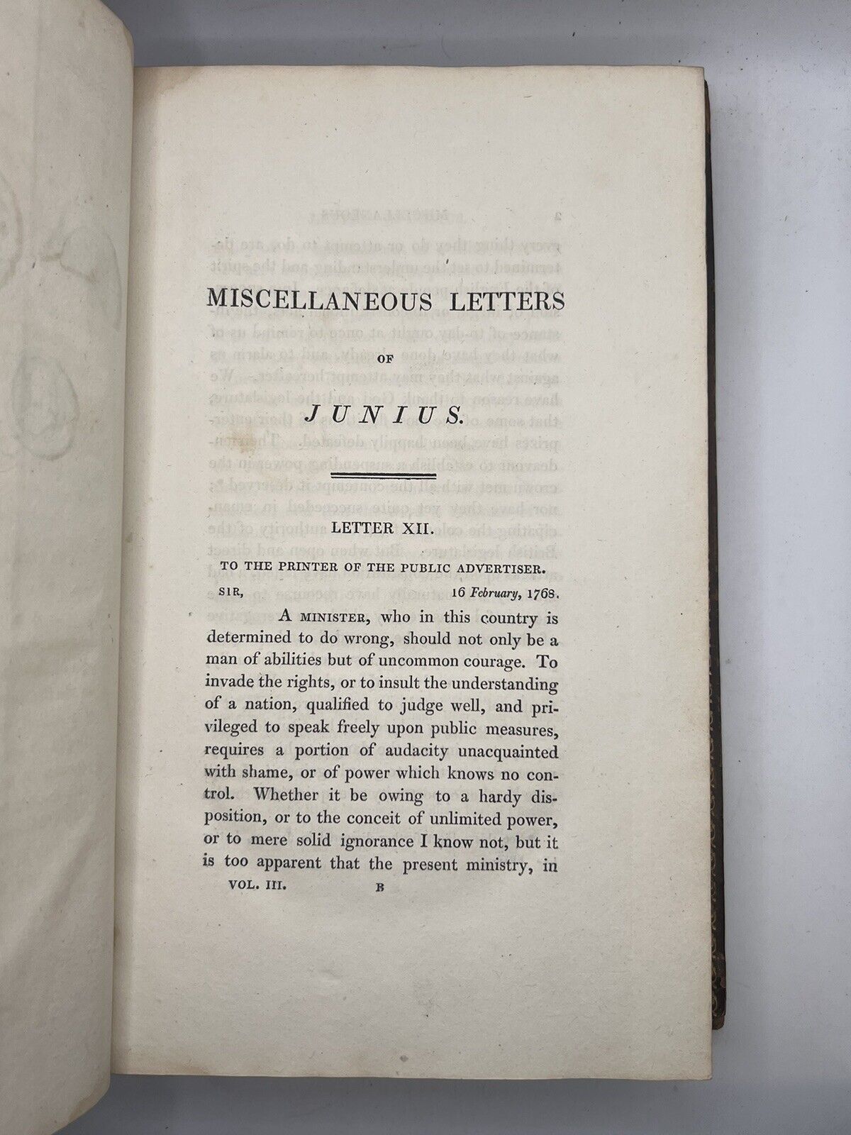 The Letters of Junius 1812 First Collected Edition