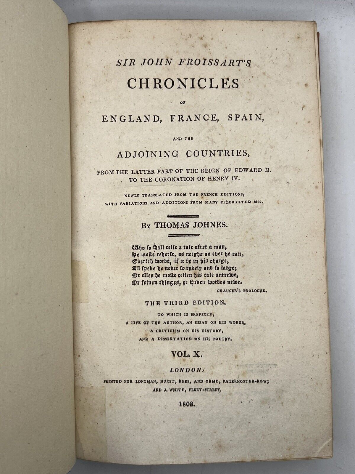 The Chronicles of John Froissart 1806