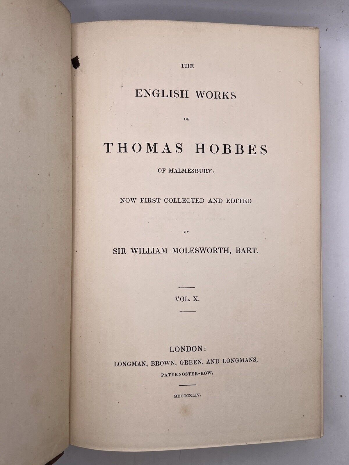 The Works of Thomas Hobbes 1839-45 First Edition In English