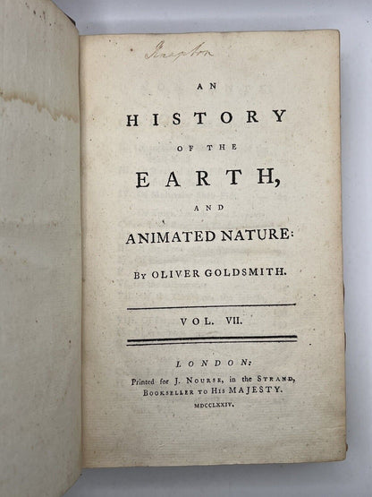 The History of the Earth and Animated Nature 1774 Oliver Goldsmith First Edition