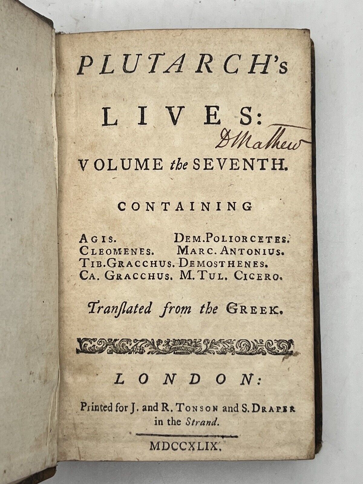 Plutarch's Lives by John Dryden 1749