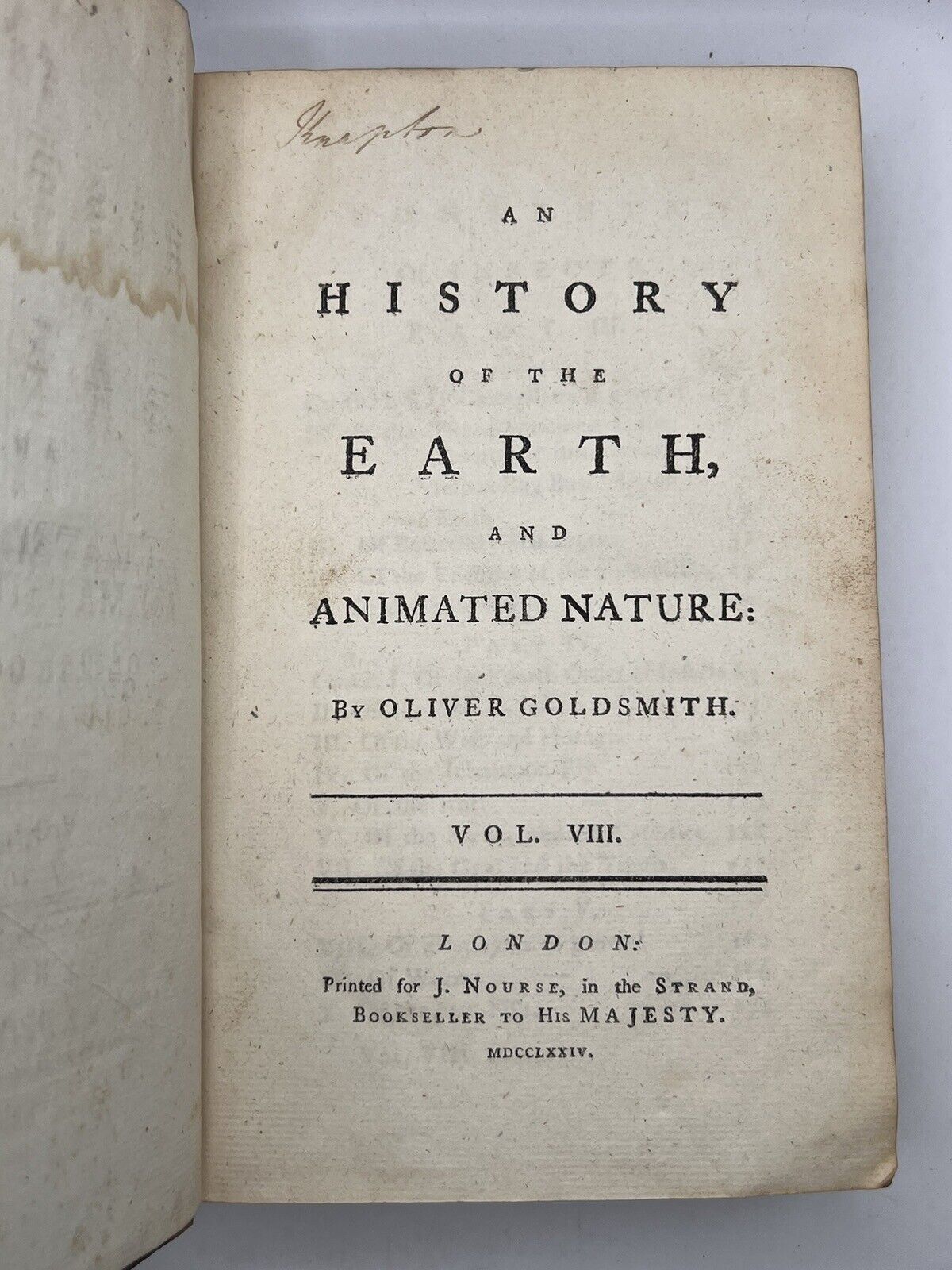 The History of the Earth and Animated Nature 1774 Oliver Goldsmith First Edition