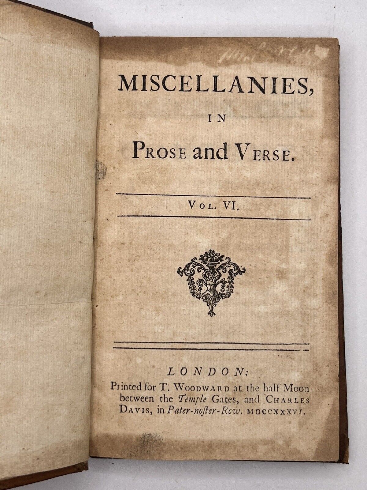 Miscellanies 1736 in Six Volumes Essays, Poems, Verse, Treatise