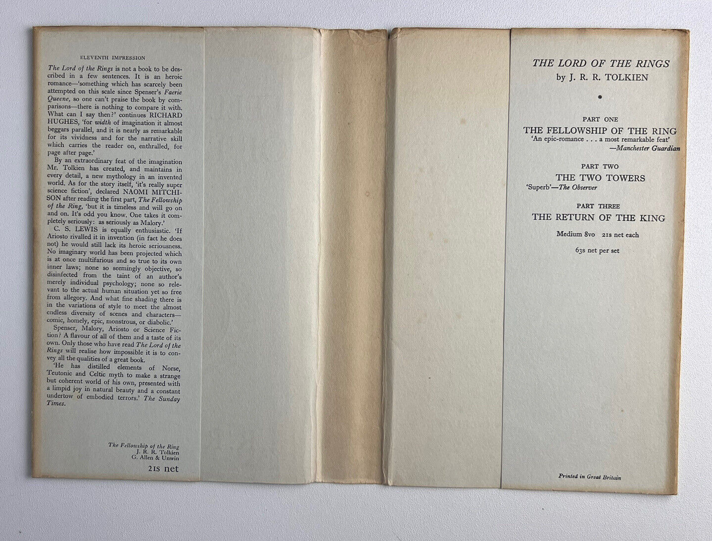 The Lord of the Rings by J.R.R. Tolkien; First Edition Set 11/8/7