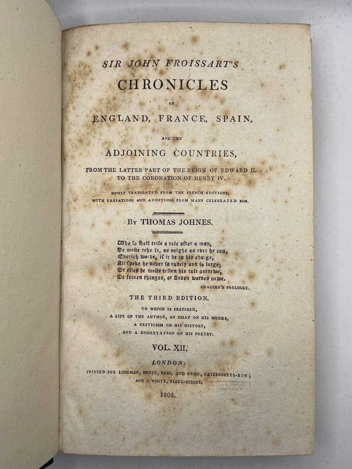 The Chronicles of John Froissart 1806