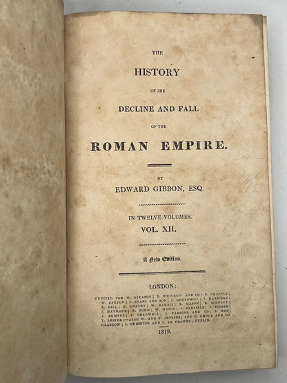 The Decline and Fall of the Roman Empire by Edward Gibbon 1819 in 12 Volumes