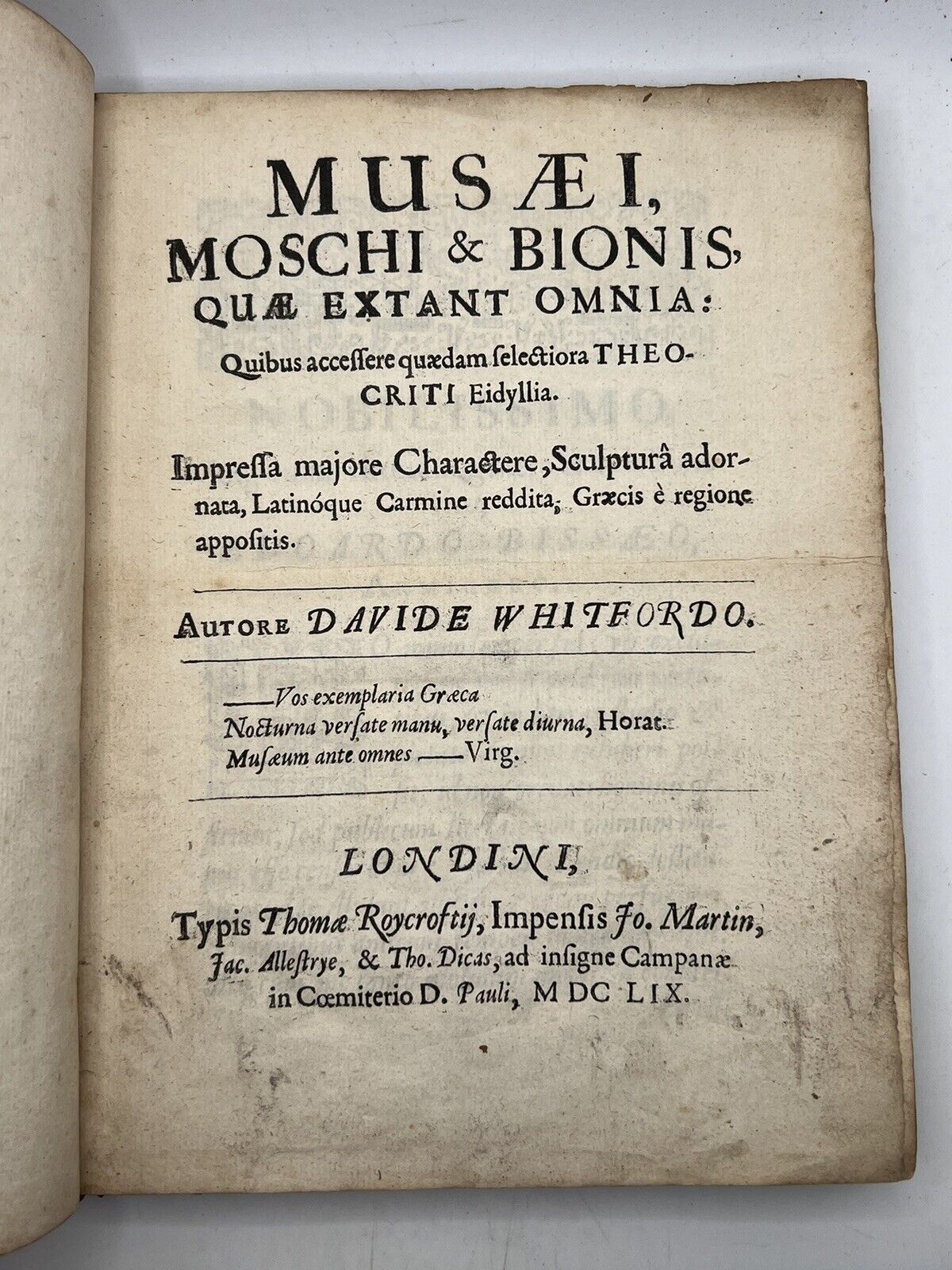 The Works of Musaeus, Moschus, and Bion 1659