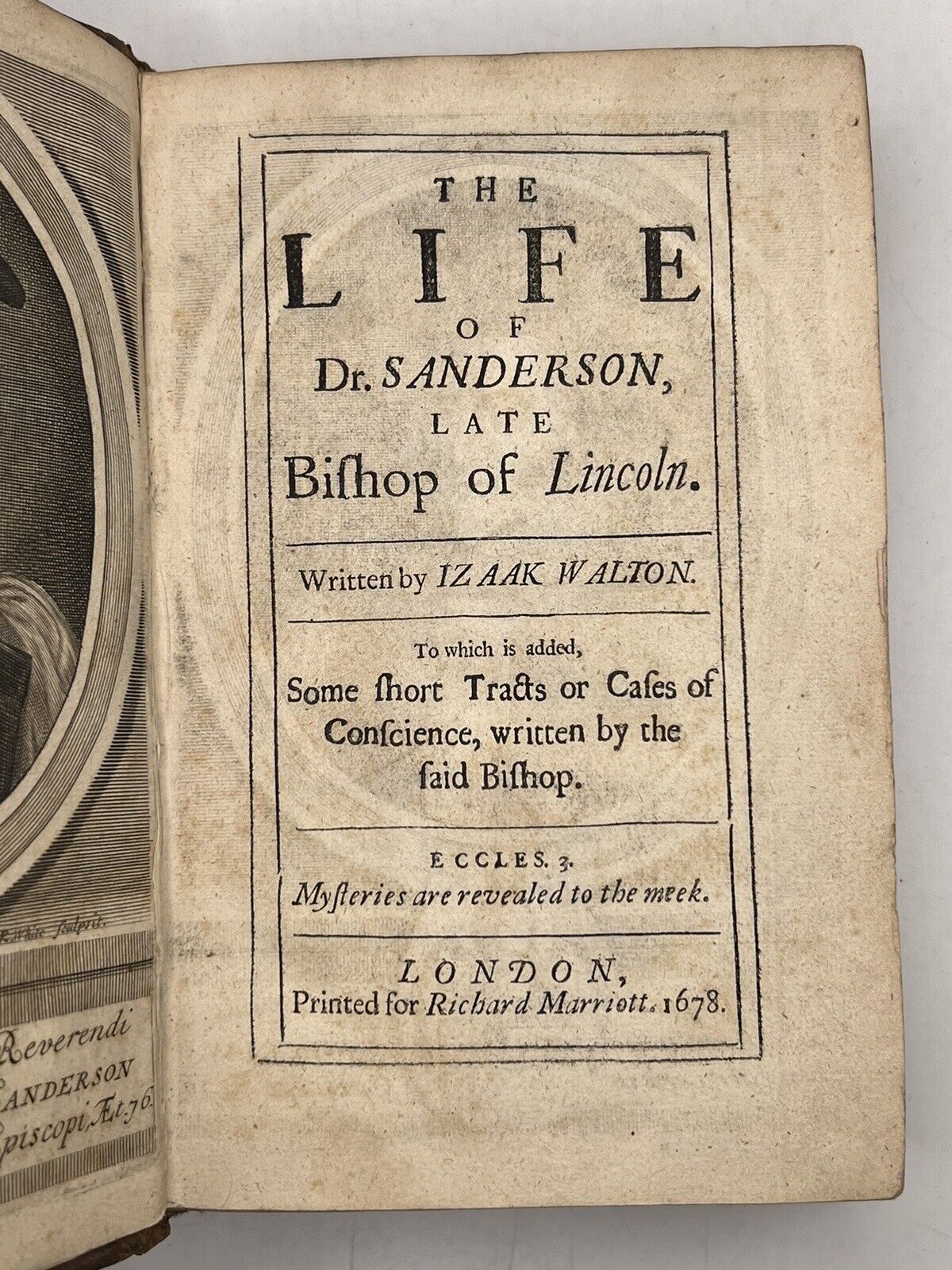 The Life of Dr. Sanderson by Izaak Walton 1678 First Edition