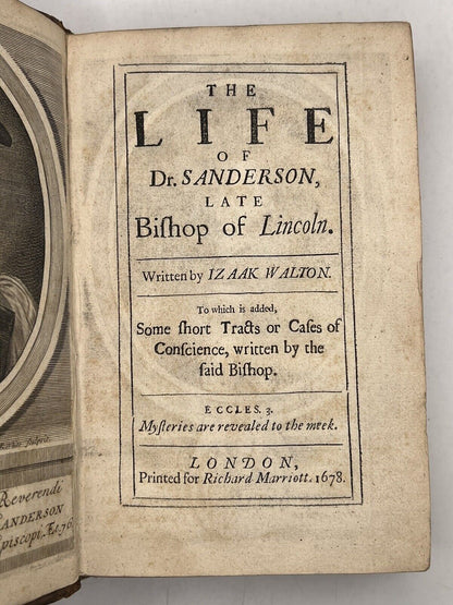 The Life of Dr. Sanderson by Izaak Walton 1678 First Edition