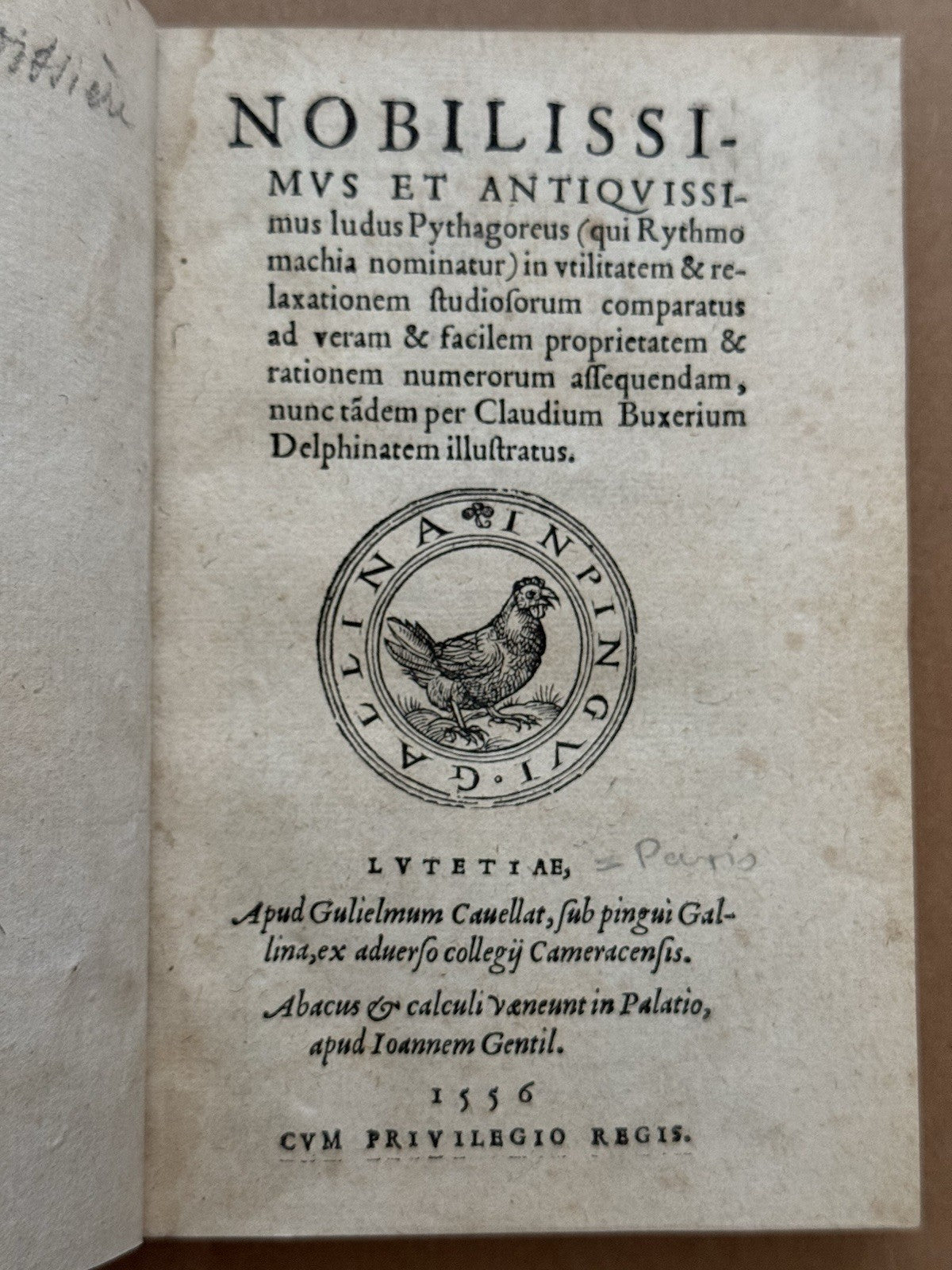 Boissiere's Nobilissimus 1556 Proto-Chess Game, Pythagoras; Lothar Schmid's Copy