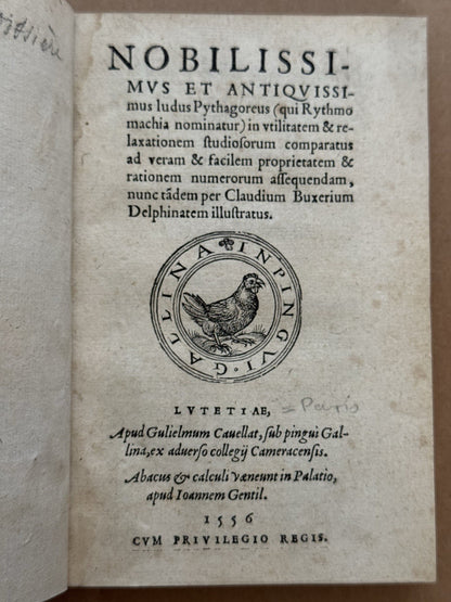 Boissiere's Nobilissimus 1556 Proto-Chess Game, Pythagoras; Lothar Schmid's Copy