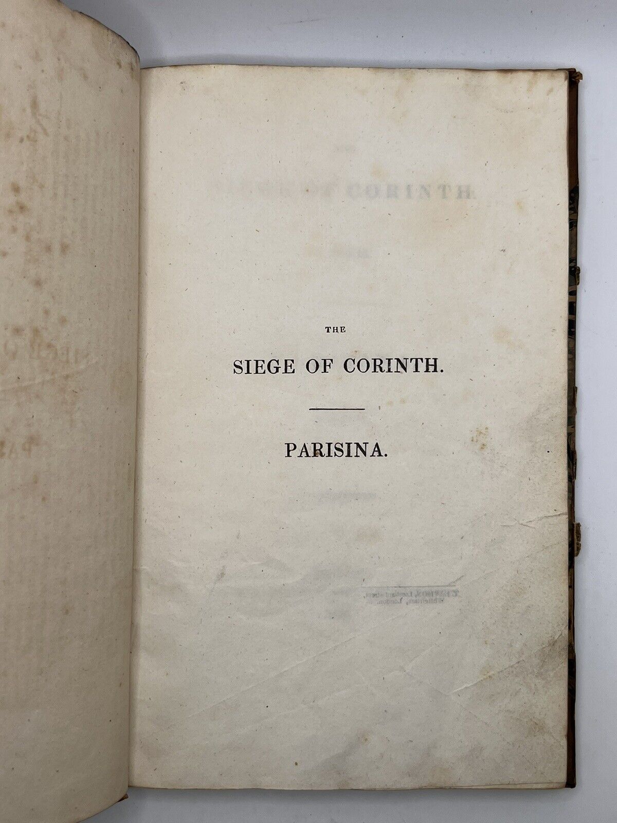 The Siege of Corinth and Parisina by Lord Byron 1816 First Edition First Issue