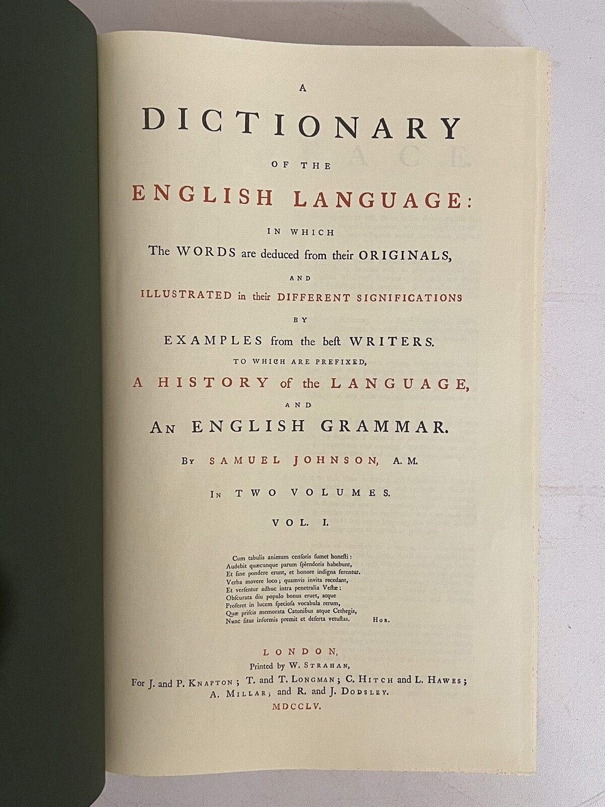 Samuel Johnson's Dictionary of the English Language 1755 First Edition Facsimile