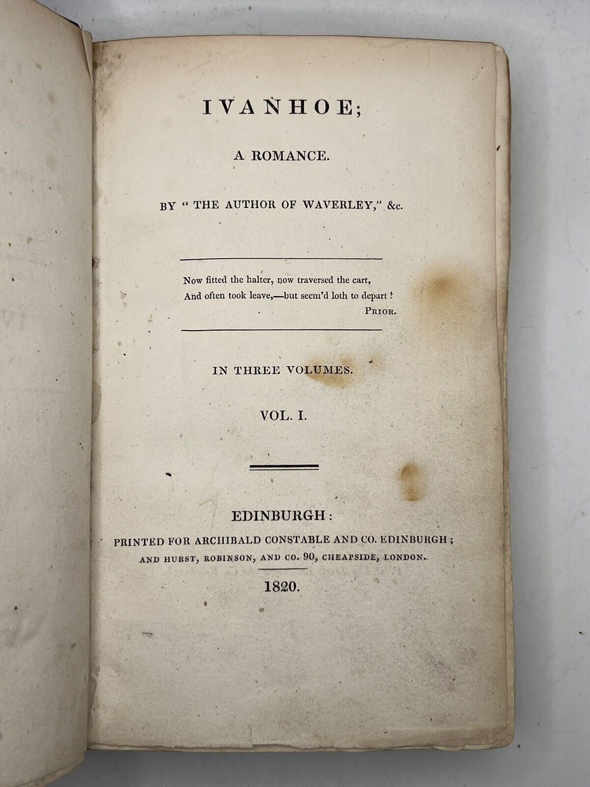 Ivanhoe by Sir Walter Scott 1820 First Edition