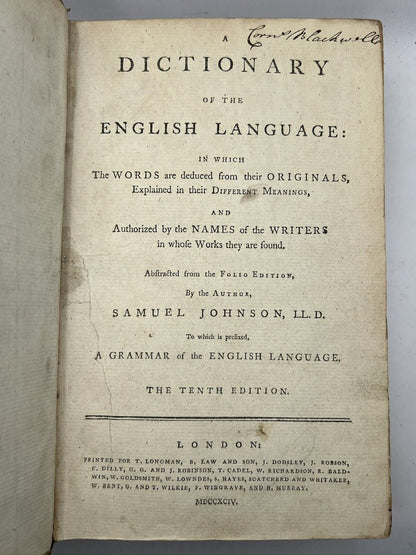 A Dictionary of the English Language by Samuel Johnson 1794