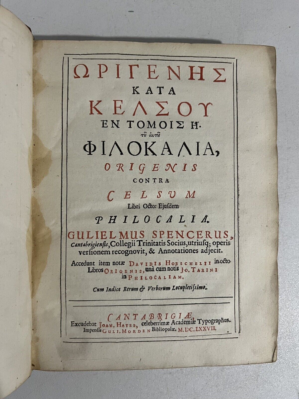 Origen's Contra Celsum 1677