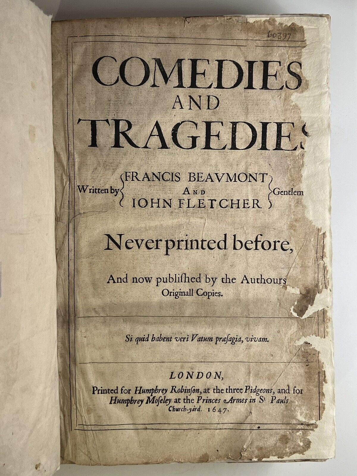 The Works of Beaumont & Fletcher 1647 First Edition First Folio