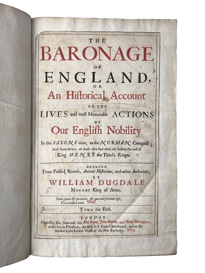 The Baronage of England by William Dugdale 1675 First Edition