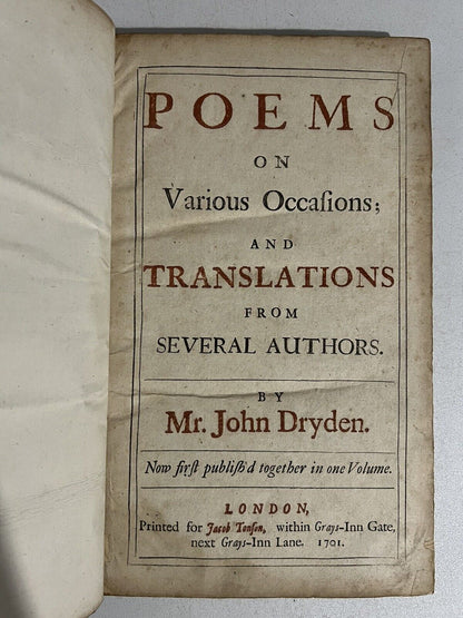 The Poems & Translations of John Dryden 1701 First One Volume Edition