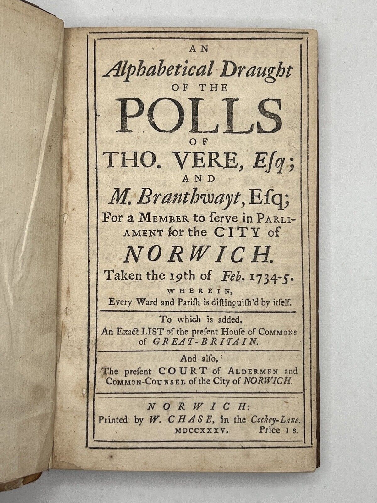 An Alphabetical Draught of the Polls in Norwich 1735