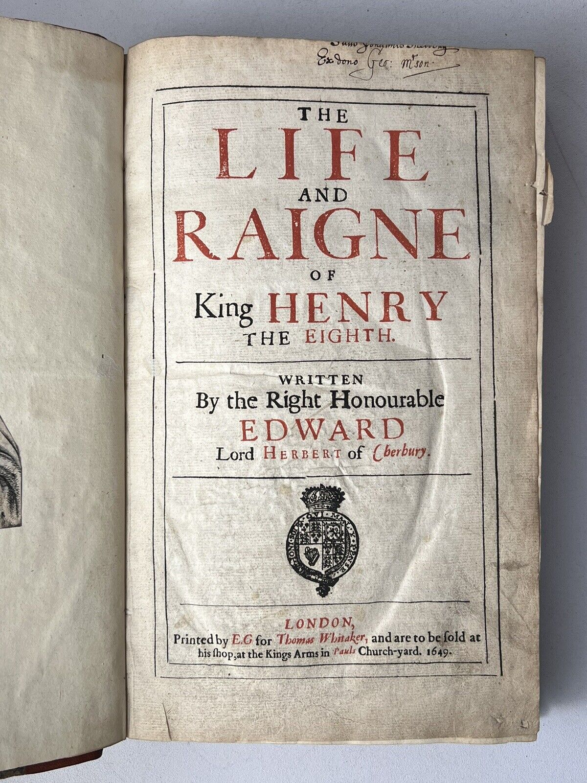 The Life and Raigne of King Henry the Eighth 1649 First Edition