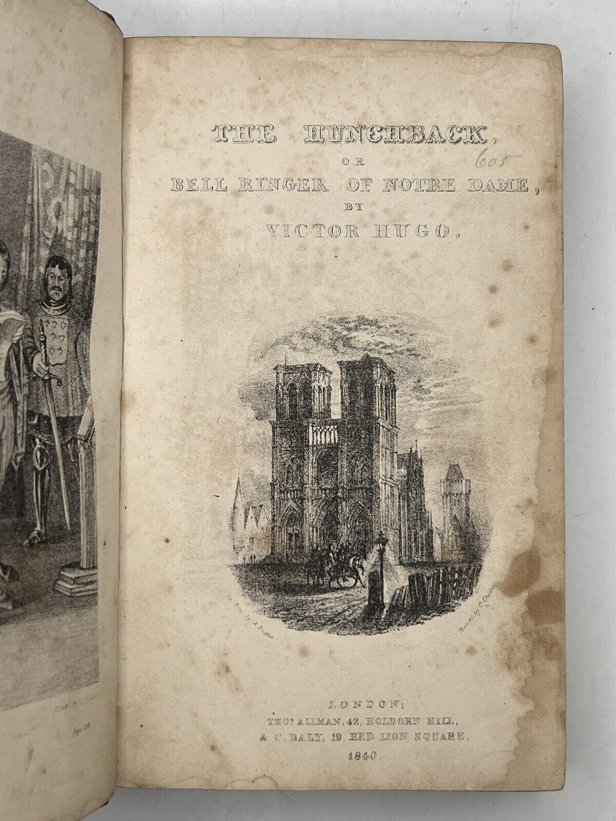 The Hunchback of Notre Dame by Victor Hugo 1840 Early English Edition Rare