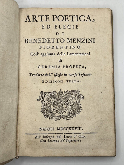 The Art of Poetry by Benedetto Menzini 1728