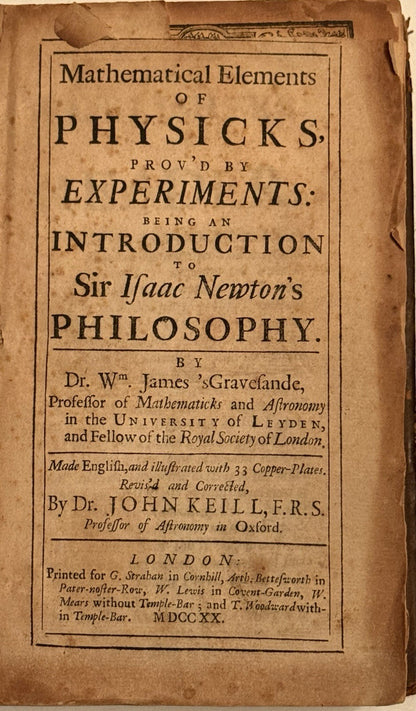 Gravesande on Isaac Newton's Principia Mathematica 1720 First Edition