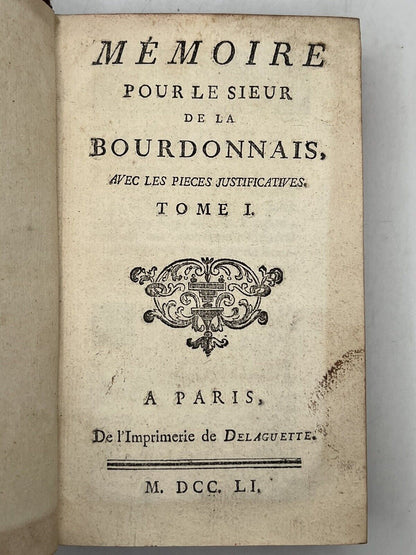 The Memoirs of Bourdonnais 1751 French & Indian History