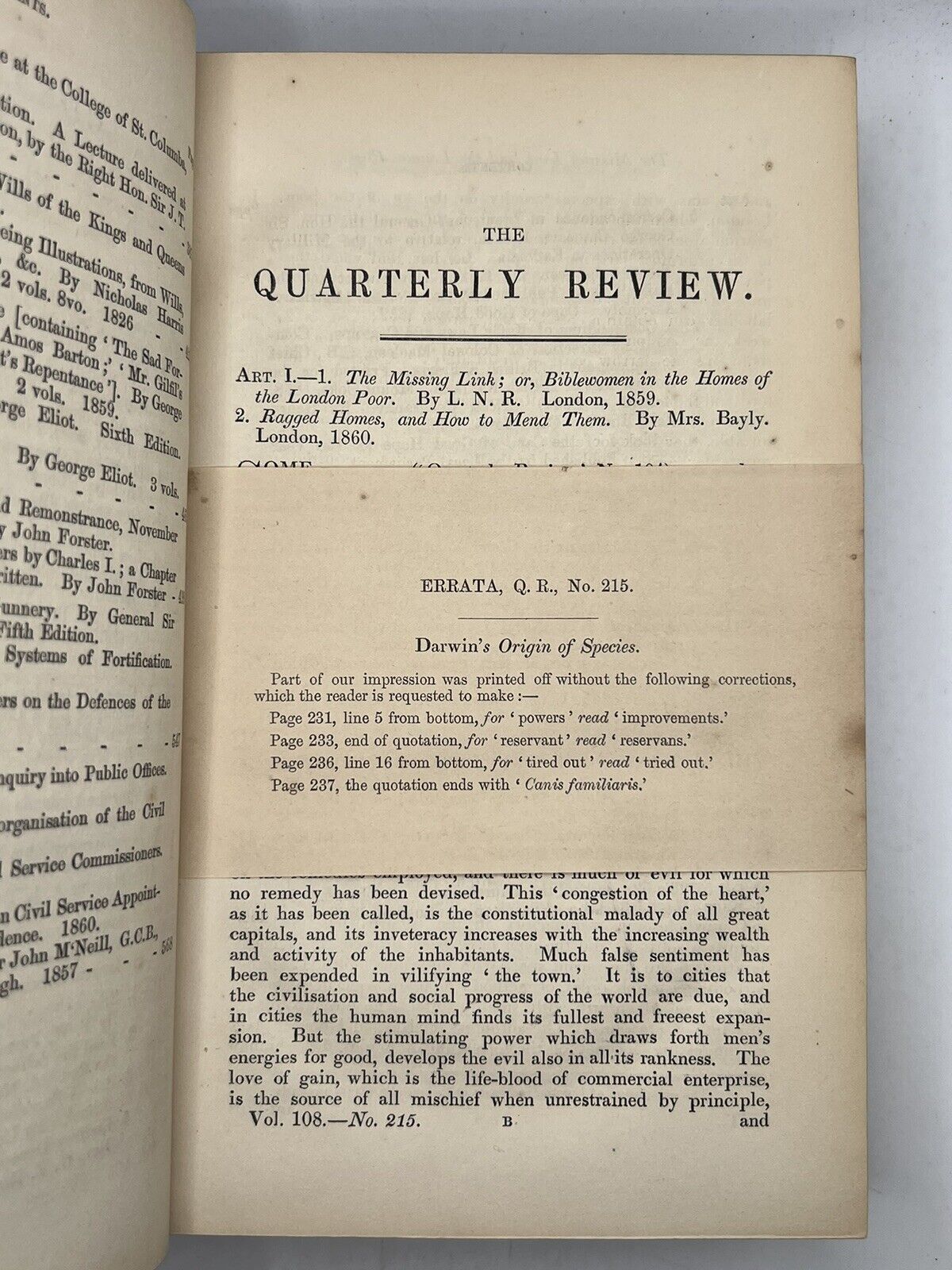 Charles Darwin Origin of Species Quarterly Review 1859-1861 First Edition