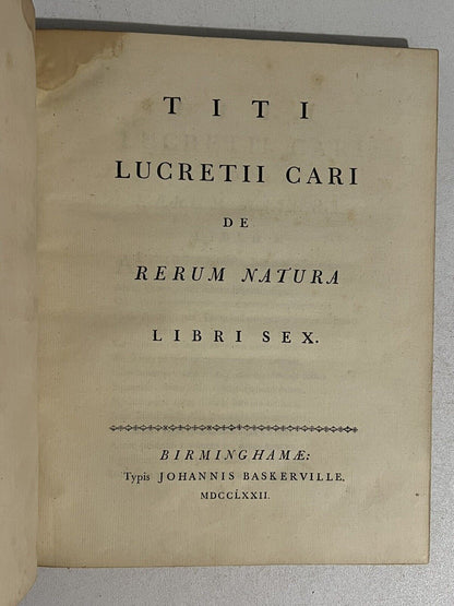 The Baskerville Lucretius 1772 First Edition Thus