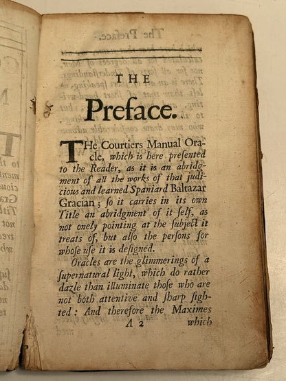 The Courtiers Manual Oracle by Baltazar Gracian 1685 First Edition in English