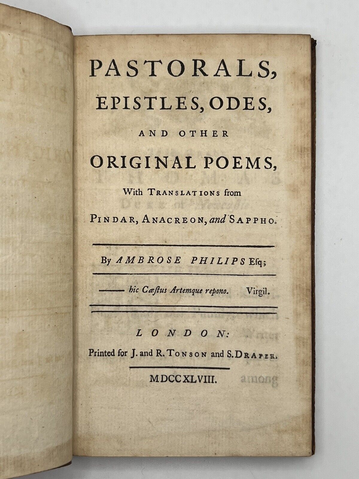 Pastorals, Epistles, Odes of Pindar, Anacreon, and Sappho by Ambrose Philips 1748