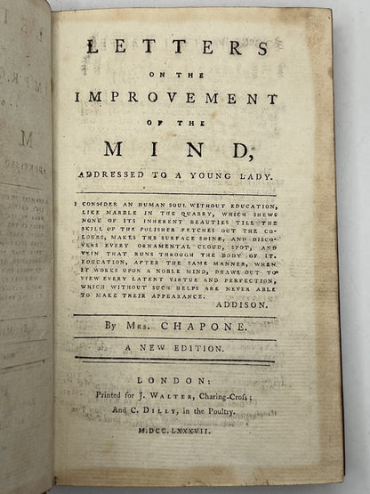Letters on the Improvement of the Mind, Addressed to a Young Lady 1787