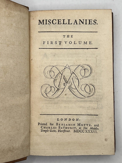 Miscellanies 1736 in Six Volumes Essays, Poems, Verse, Treatise