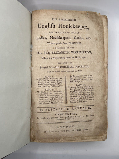 The Experienced English Housekeeper by Elizabeth Raffald 1794