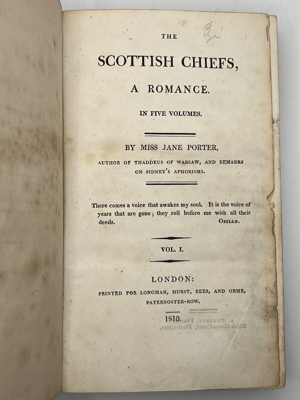 The Scottish Chiefs, a Romance by Jane Porter 1810 First Edition