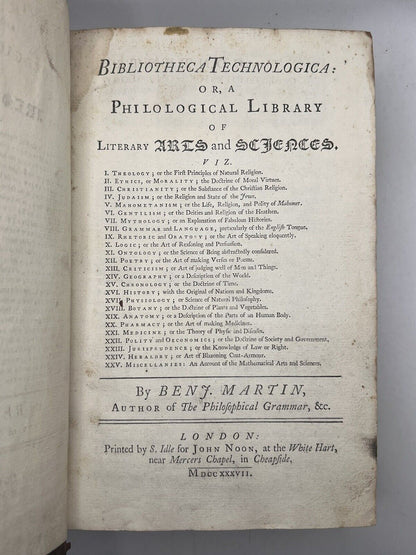 Bibliotheca Technologica by Benjamin Martin 1737 First Edition